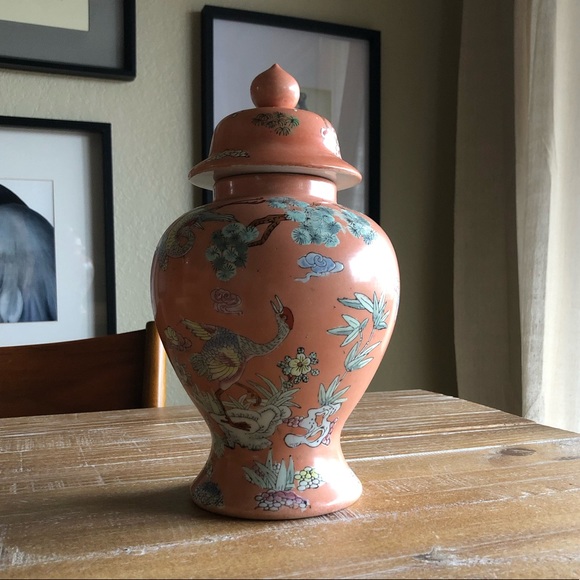 Vintage Ceramic Hand Painted Ginger Jar with Lid